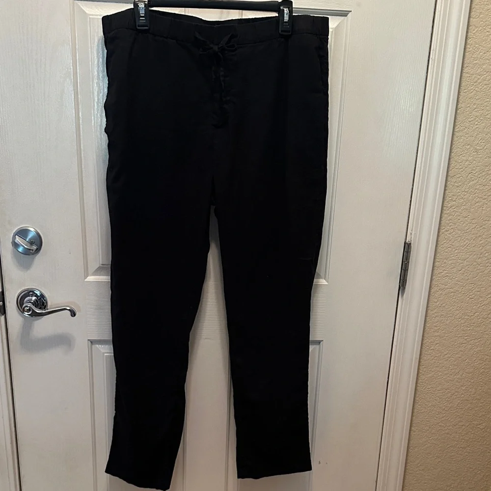 H&M Women's Regular Fit Linen Cotton Blend Black Straight Leg Pants Size Large